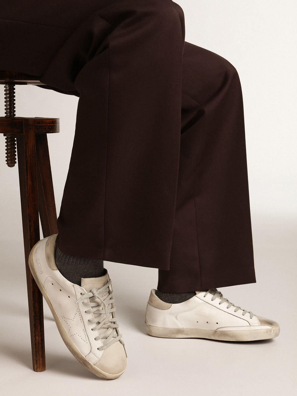 Golden Goose - Women's Super-Star in white leather with perforated star and beige nubuck heel tab in 