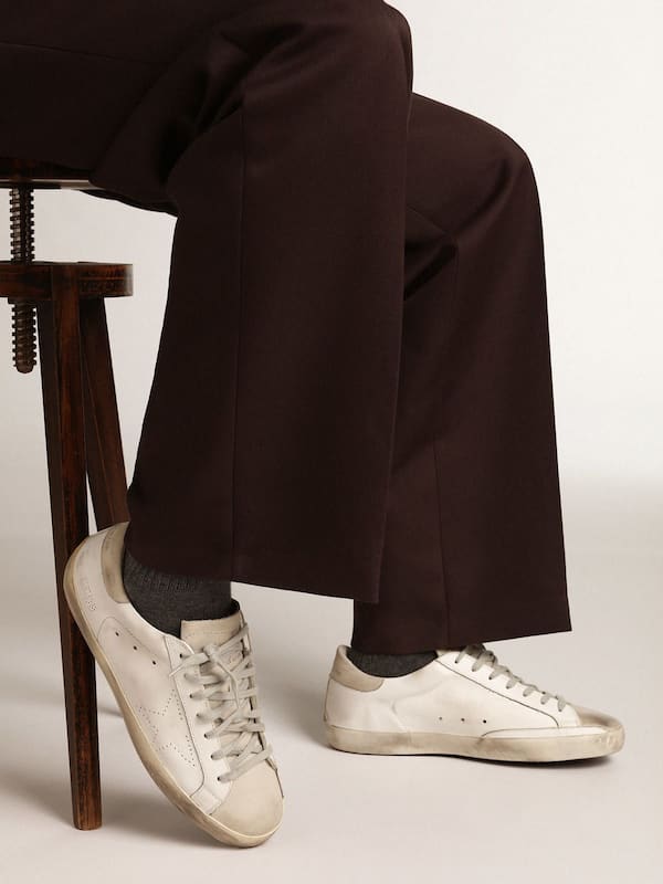 Golden Goose - Women's Super-Star in white leather with perforated star and beige nubuck heel tab in 