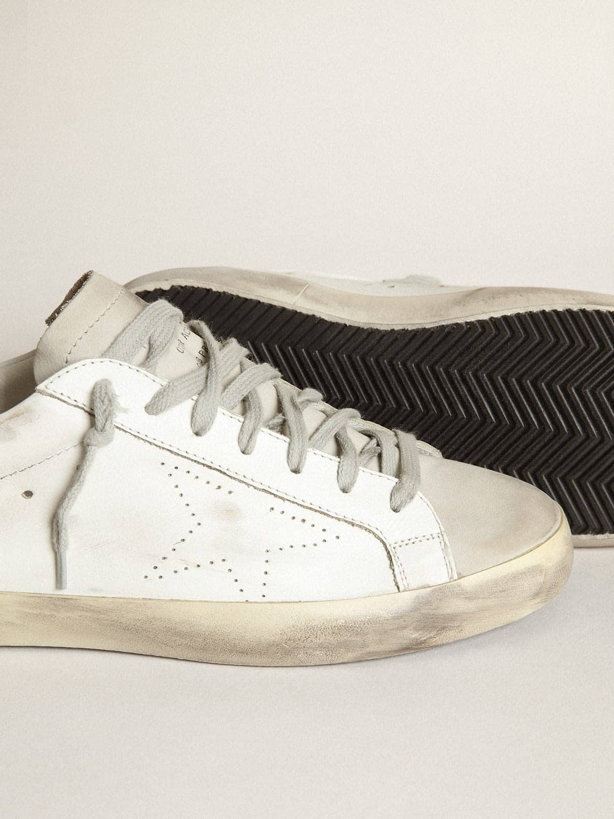 Golden Goose - Women's Super-Star in white leather with perforated star and beige nubuck heel tab in 