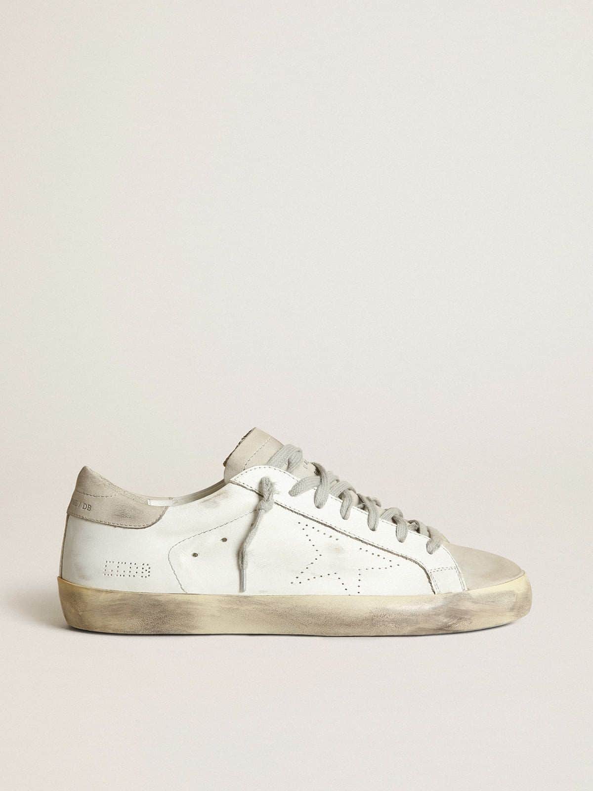 Golden Goose - Women's Super-Star in white leather with perforated star and beige nubuck heel tab in 