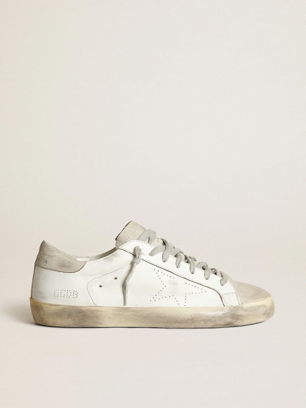 Golden Goose - Women's Super-Star in white leather with perforated star and beige nubuck heel tab in 