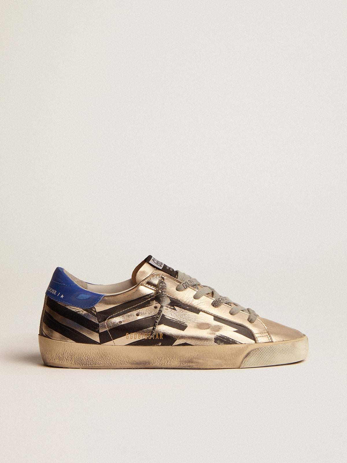 Golden Goose - Super-Star LTD para mujer de piel laminada platino y estampado bandera in 