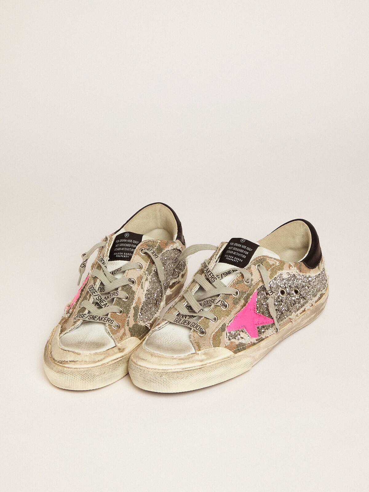 Golden Goose - Super-Star sneakers in silver glitter and camouflage canvas in 