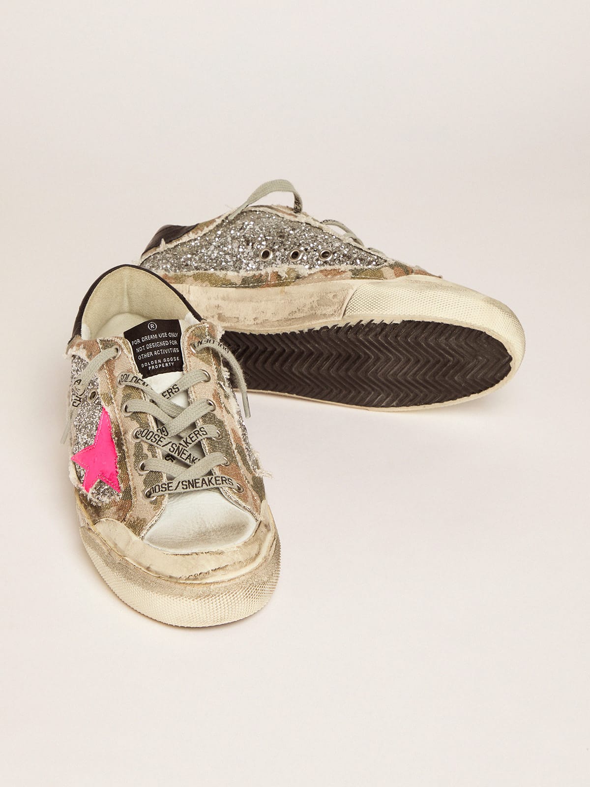Golden Goose - Super-Star sneakers in silver glitter and camouflage canvas in 