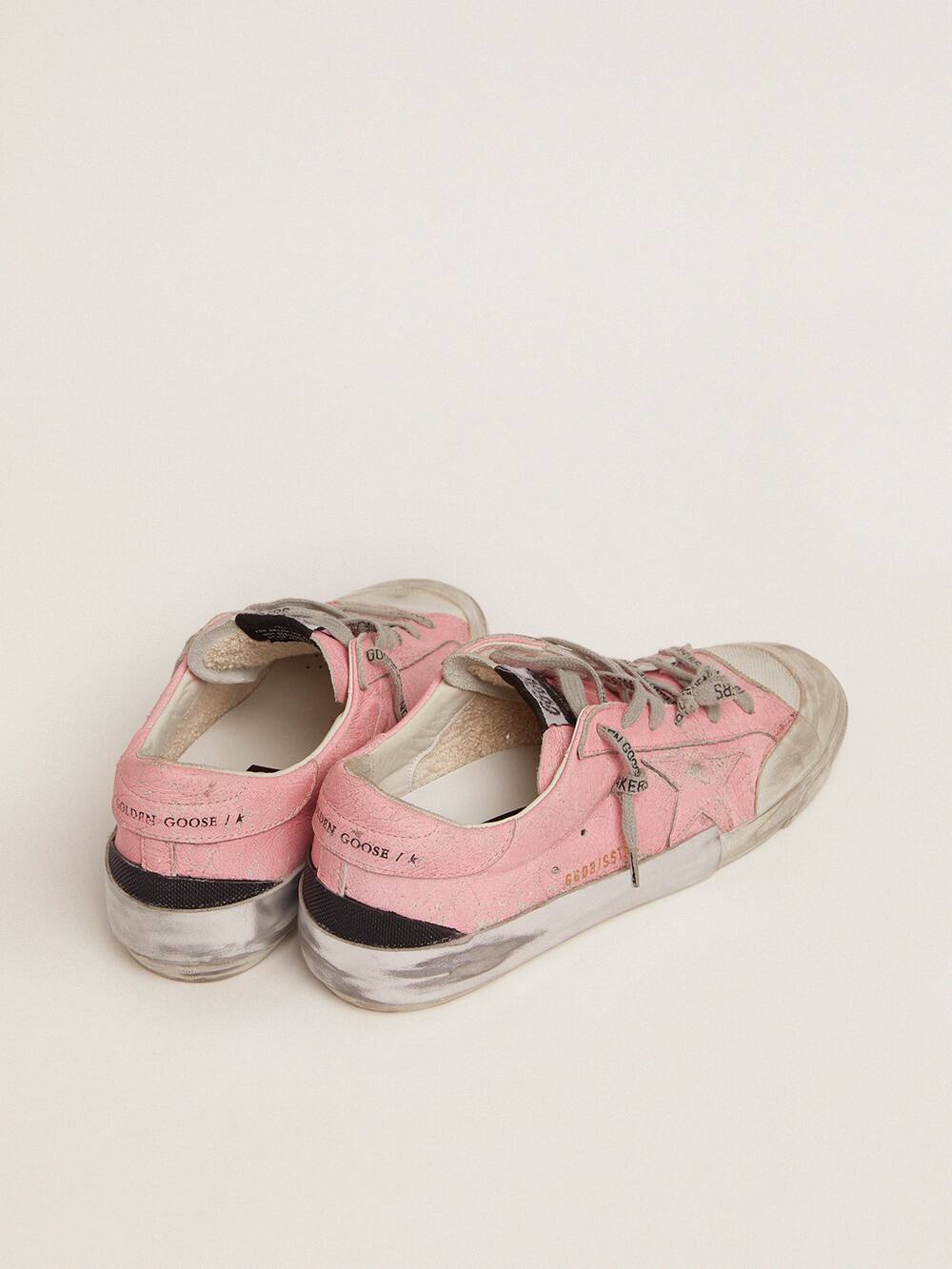 Golden Goose - Super-Star sneakers in pink crackled leather and multi-foxing in 