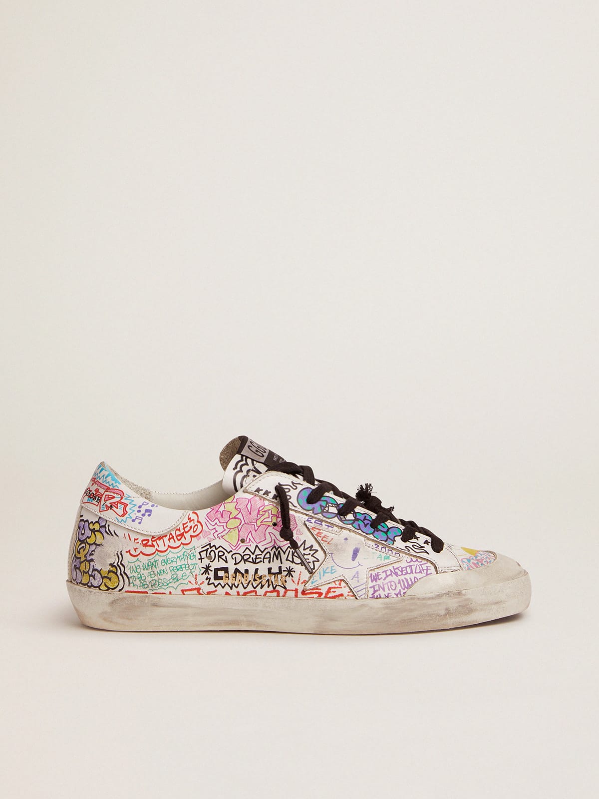 Golden Goose - Super-Star sneakers in white leather with multicolored graffiti print in 