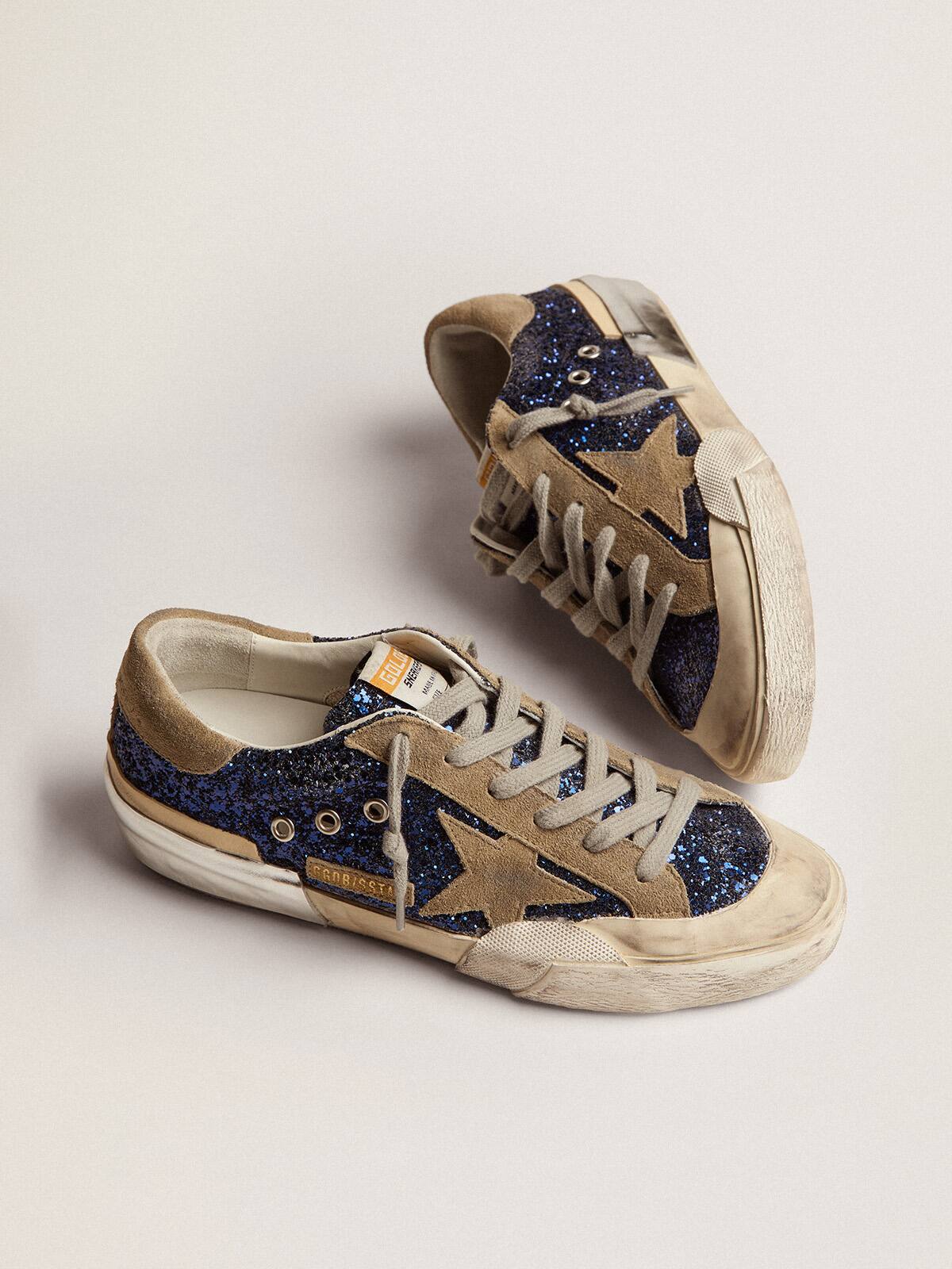 Women's Super-Star in blue glitter with dove gray suede star | Golden Goose