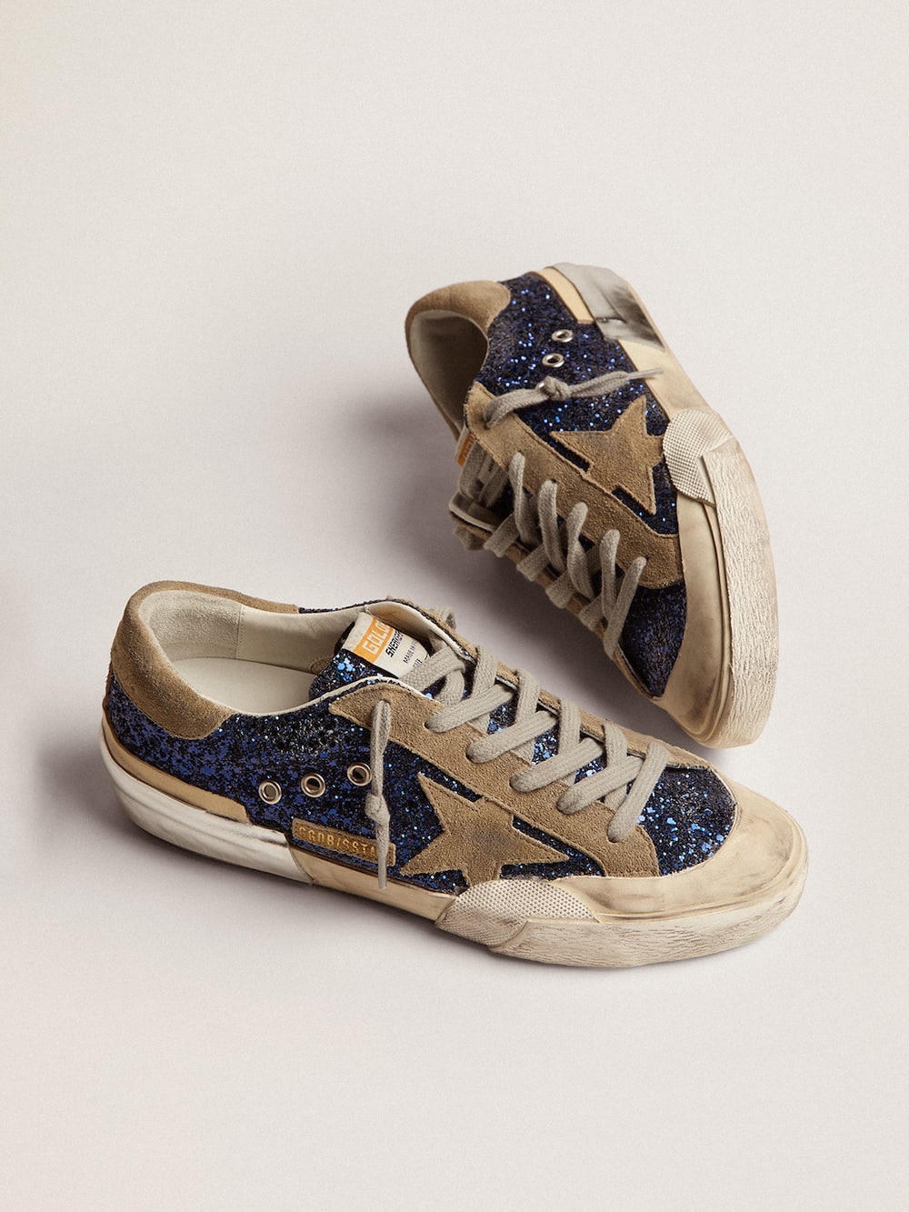 Golden Goose - Women's Super-Star in blue glitter with dove gray suede star in 