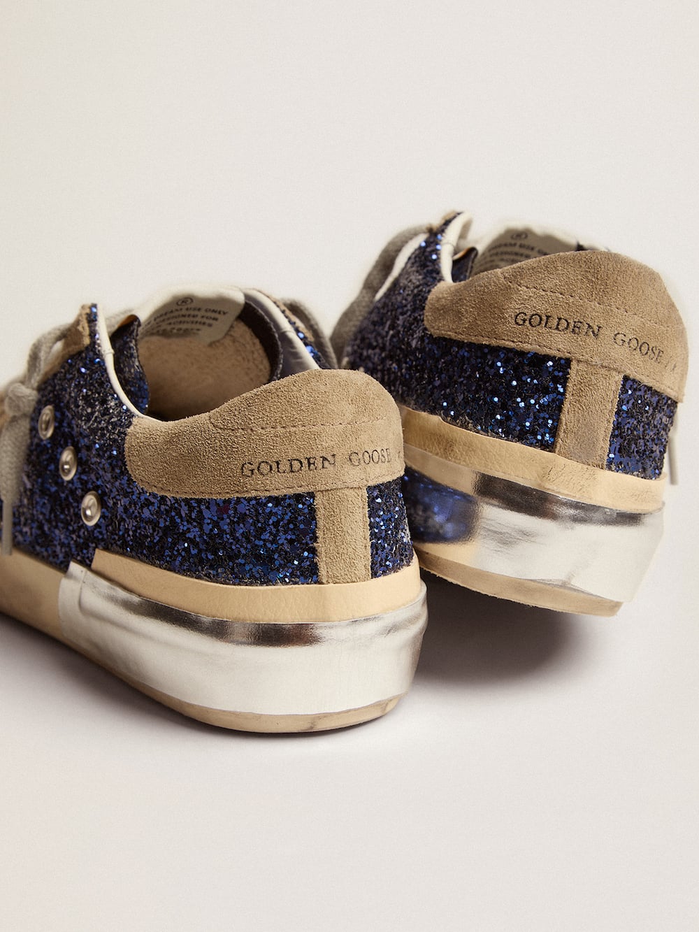 Golden Goose - Women's Super-Star in blue glitter with dove gray suede star in 