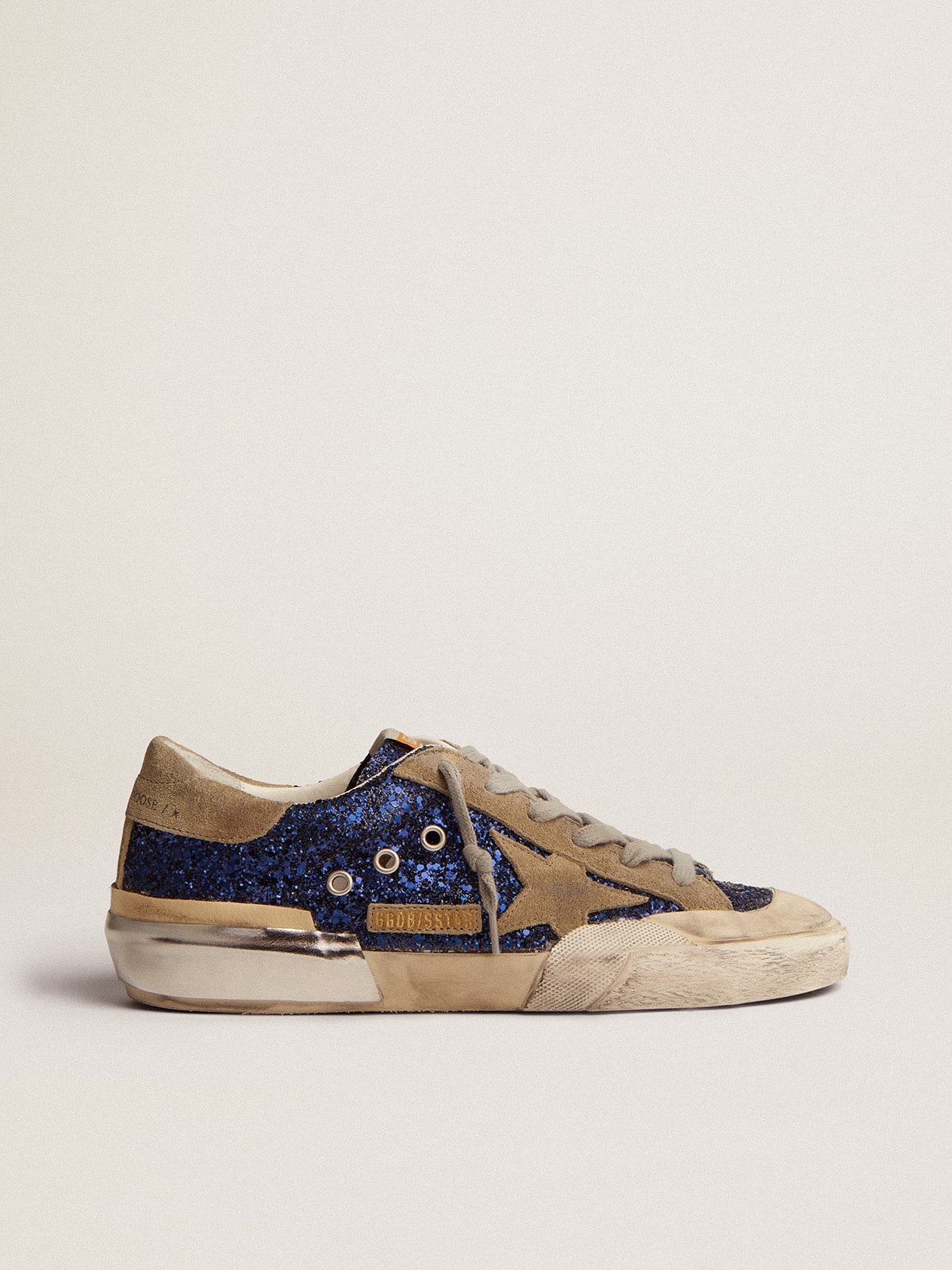 Golden Goose - Women's Super-Star in blue glitter with dove gray suede star in 