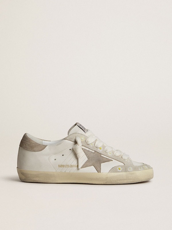 Golden Goose - Women’s Super-Star LTD with beige suede star and heel tab and floral embroidery in 