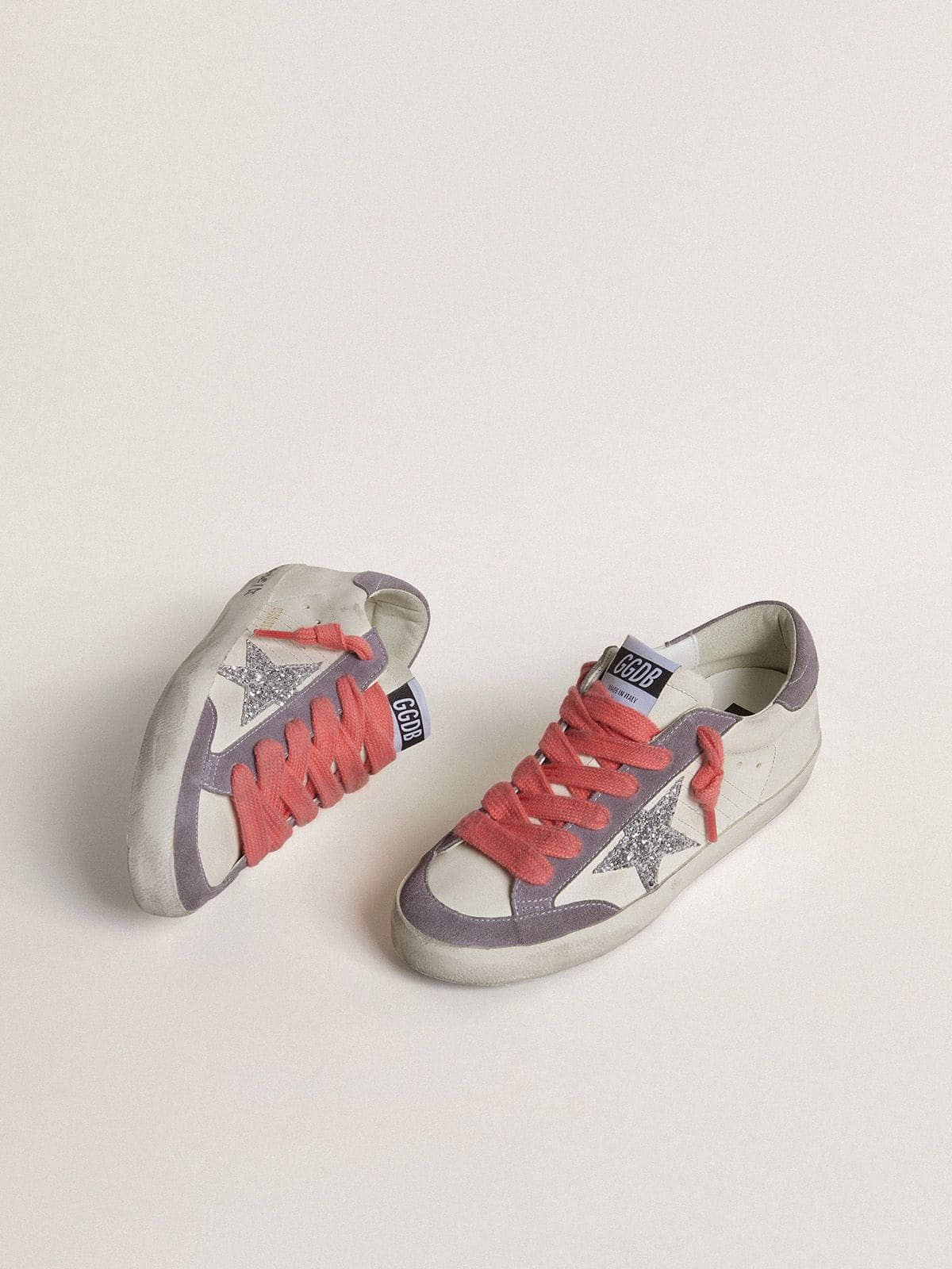 Golden Goose - Super-Star with silver glitter star and lilac suede heel tab in 