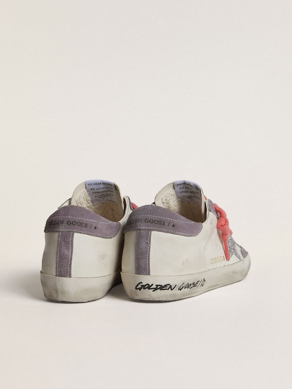 Golden Goose - Women's Super-Star with silver glitter star and lilac suede heel tab in 