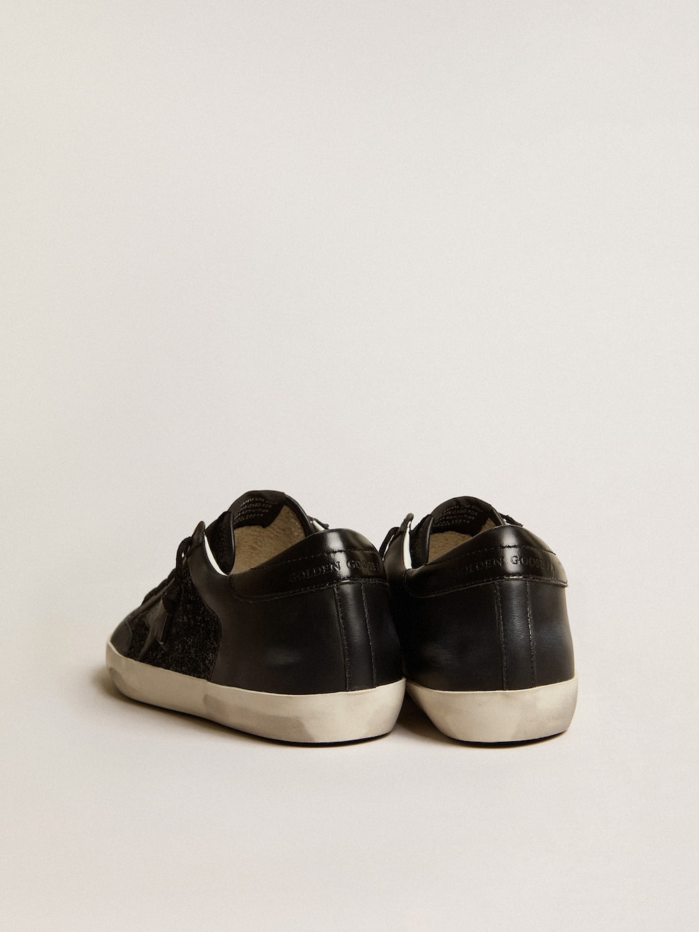 Golden Goose - Women's Super-Star in black nappa and glitter with glossy black leather star in 