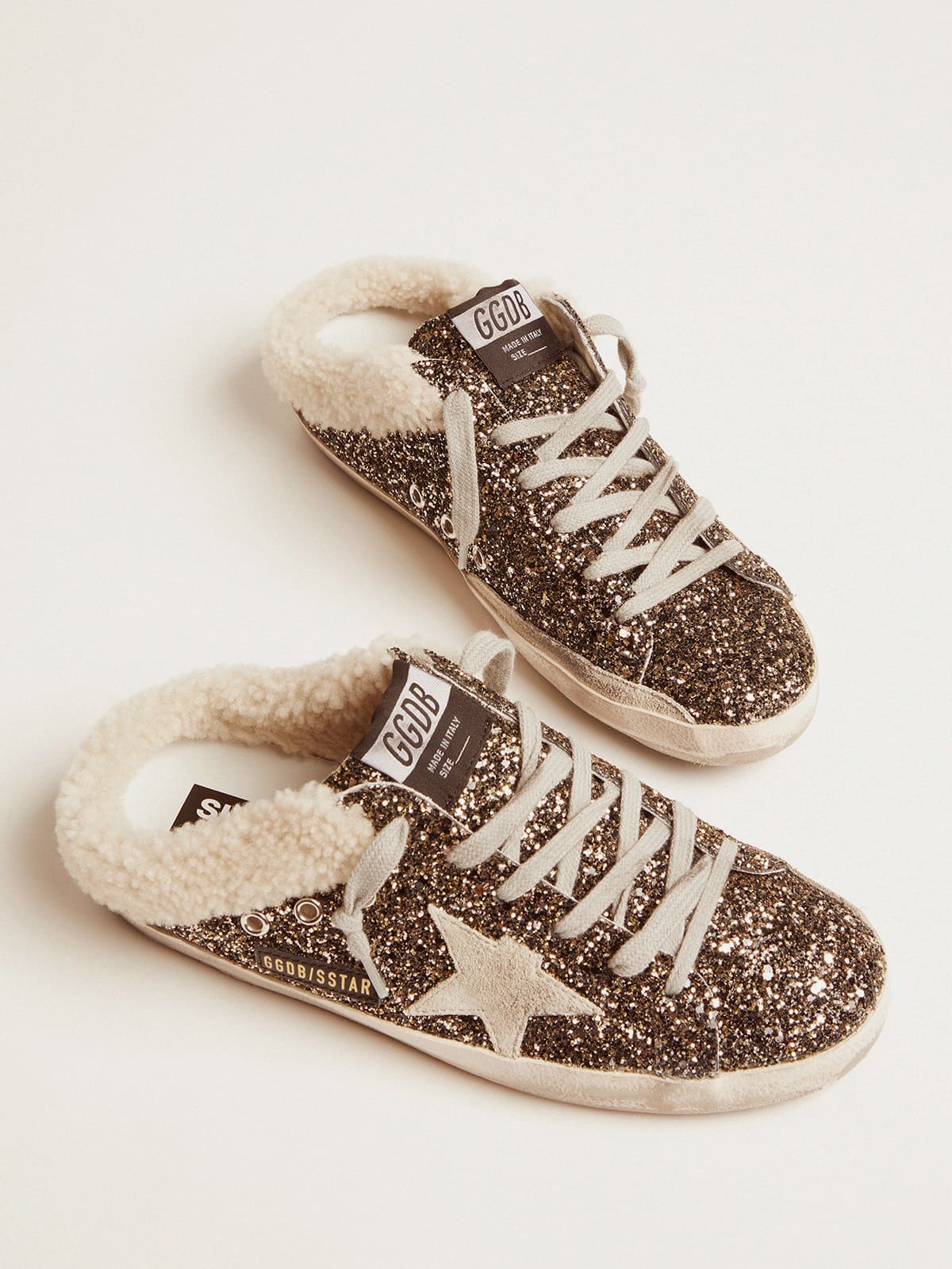 Women's Super-Star Sabot with glitter and shearling interior | Golden Goose