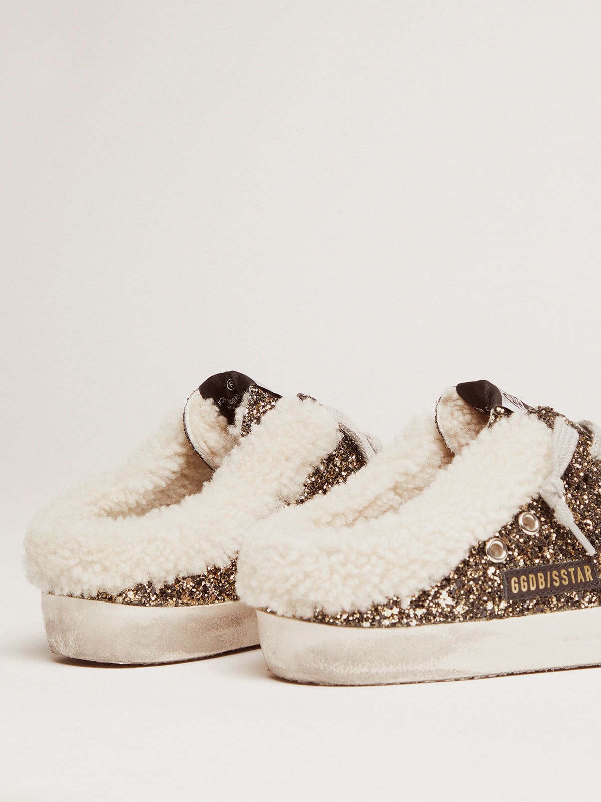 Golden Goose - Mule Super-Star feminino com glitter e interior de shearling in 