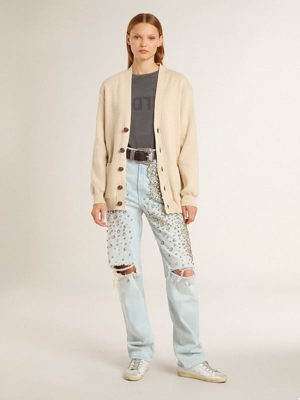 Golden Goose - Super-Star Sabot with a platinum glitter star and suede tongue in 
