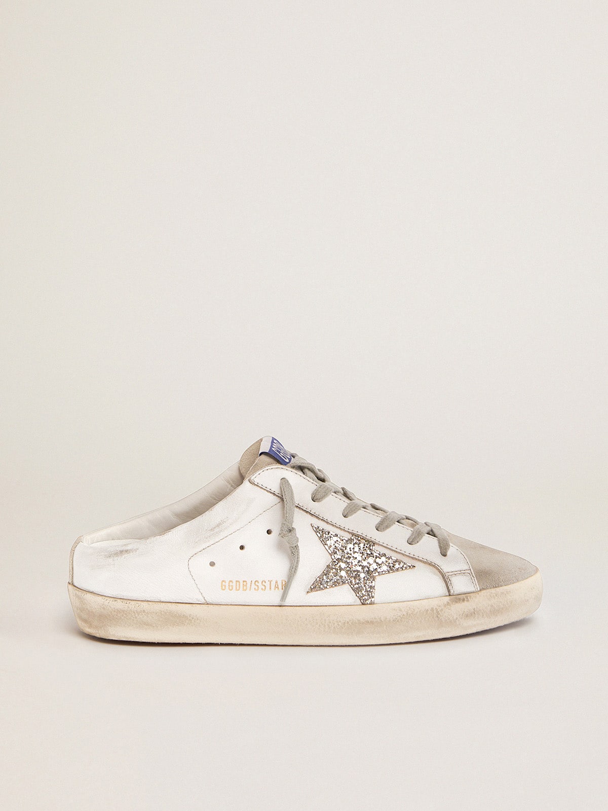 Golden Goose - Super-Star Sabot with a platinum glitter star and suede tongue in 