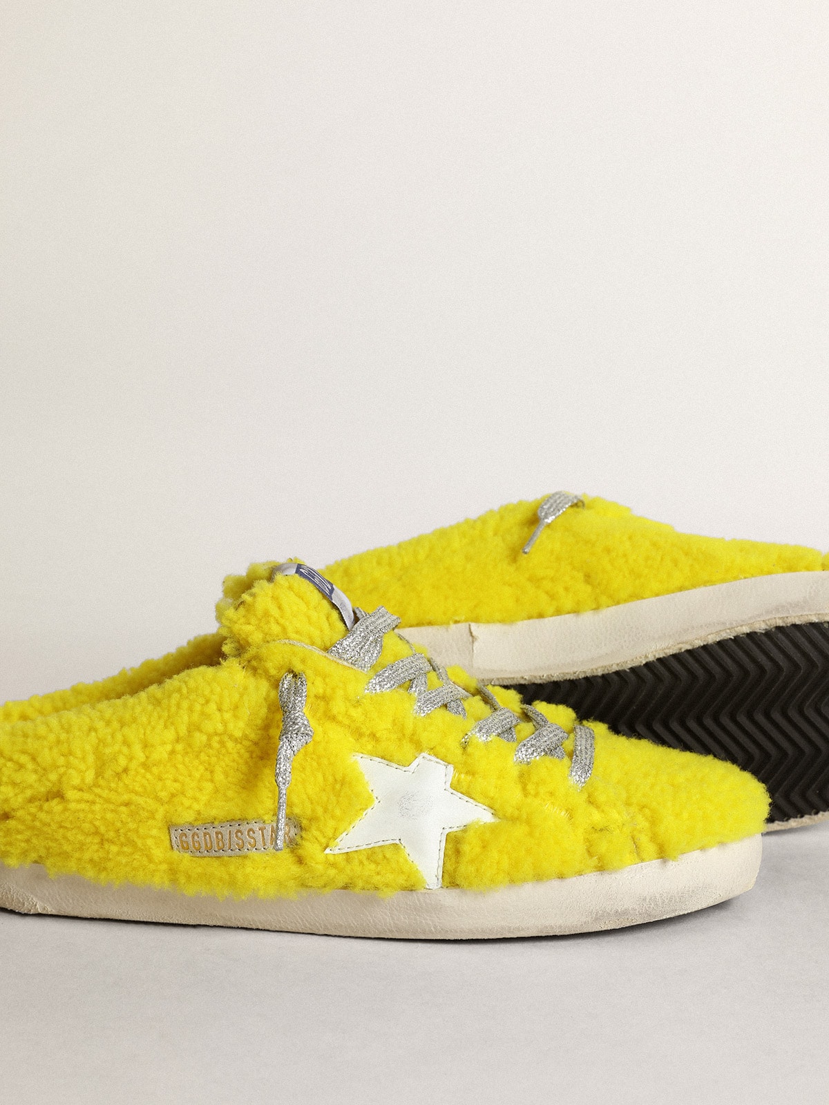 Golden Goose - Super-Star Sabots in fluorescent yellow shearling with white leather star in 