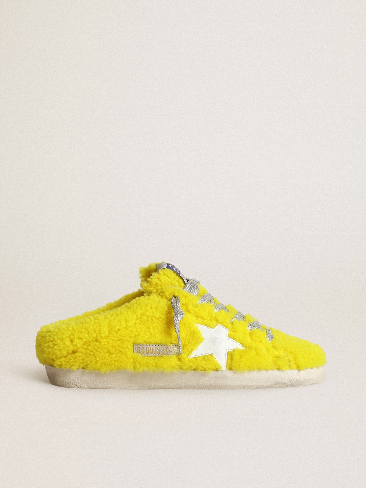 Golden Goose - Super-Star Sabots in fluorescent yellow shearling with white leather star in 