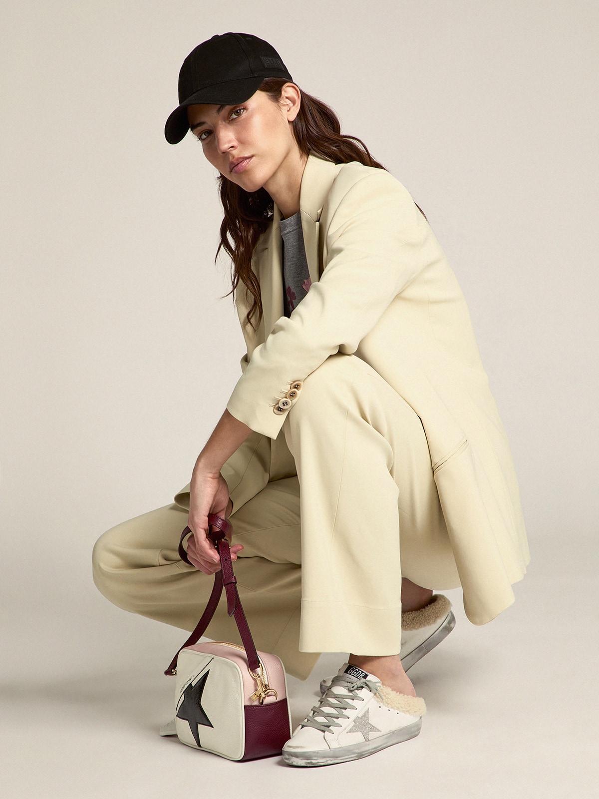 Golden Goose - Mule Super-Star de couro branco e forro de shearling in 