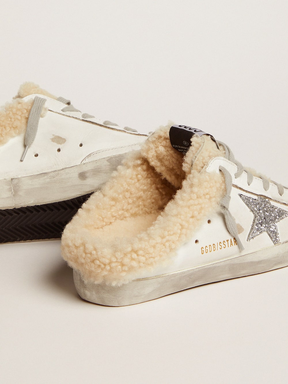 Golden Goose - Women's Super-Star Sabot in white leather and shearling lining in 