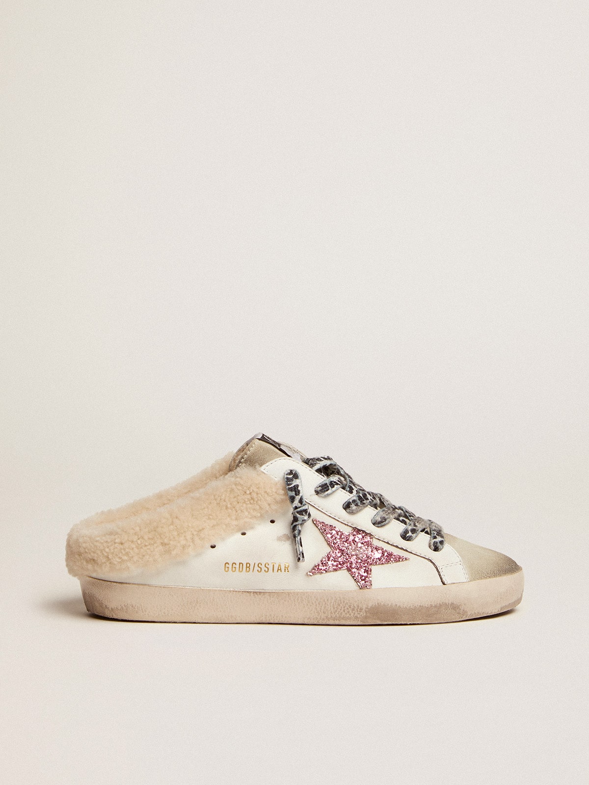 Golden Goose - Super-Star Sabot para mujer con estrella de purpurina rosa y forro de shearling in 