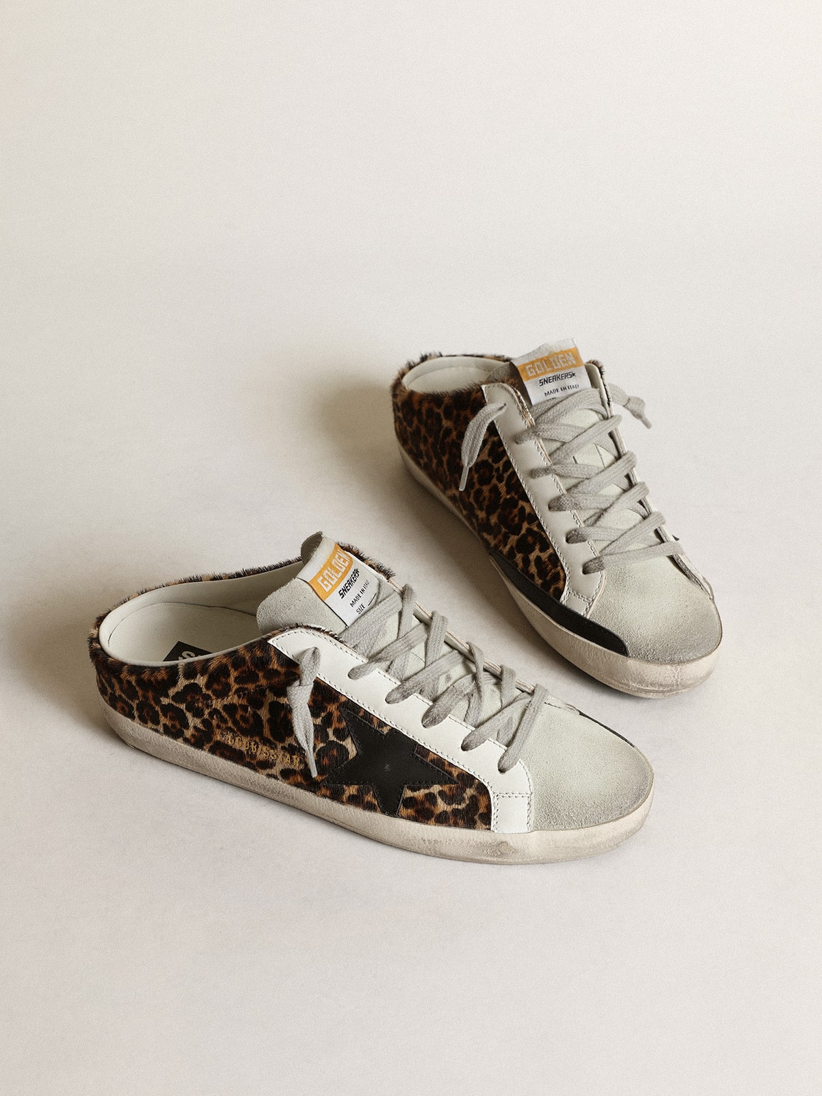 Golden Goose - Women's Super-Star Sabot in leopard print pony skin with black star in 