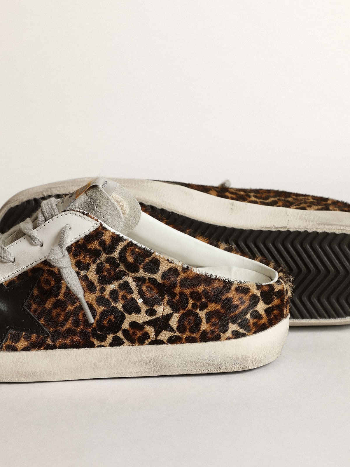 Golden Goose - Women's Super-Star Sabot in leopard print pony skin with black star in 