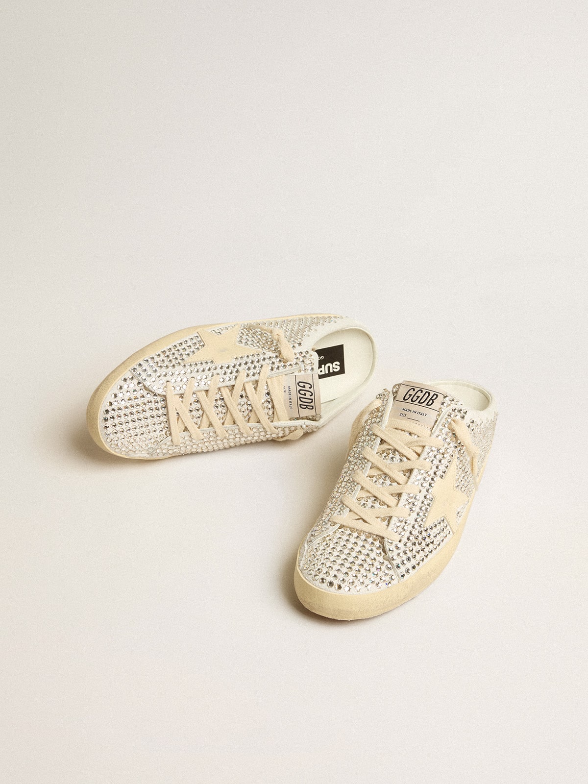 Golden Goose - Women's Super-Star Sabots LTD in Swarovski crystals with white leather star in 