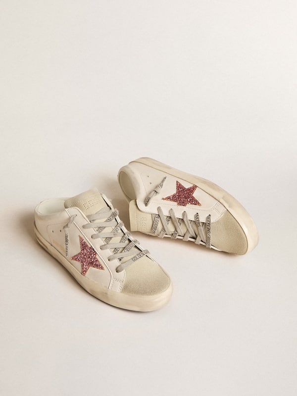 Golden Goose - Bio-based Super-Star Sabot with pink glitter star and suede toe in 