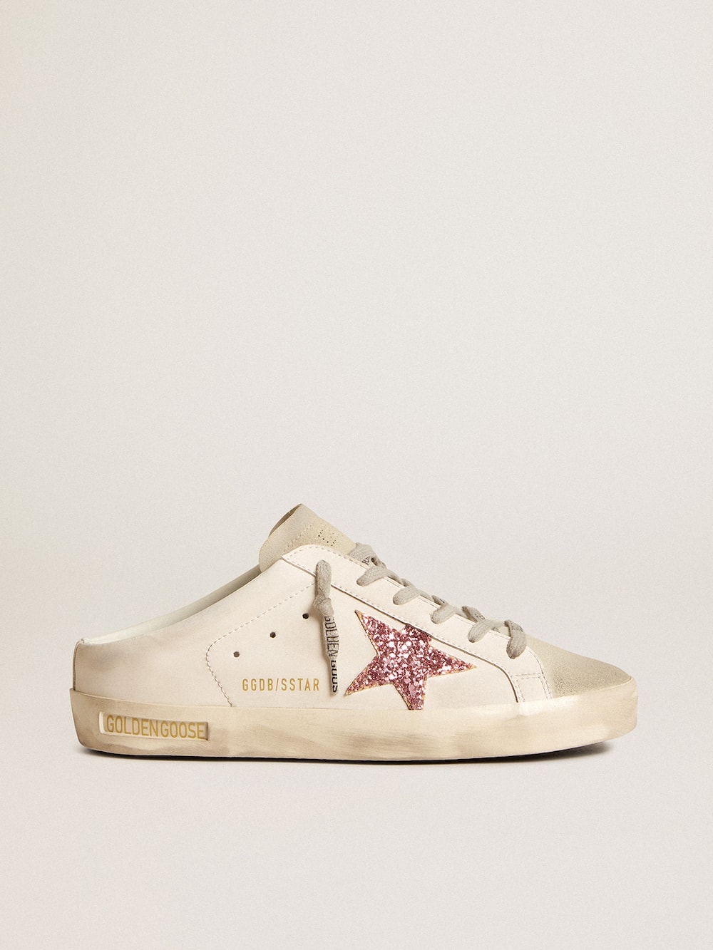 Golden Goose - Bio-based Super-Star Sabot with pink glitter star and suede toe in 
