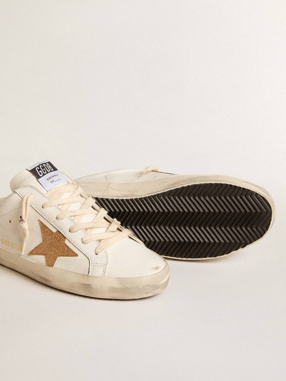 Golden Goose - Super-Star Sabots in leather with plasticized gold glitter star in 