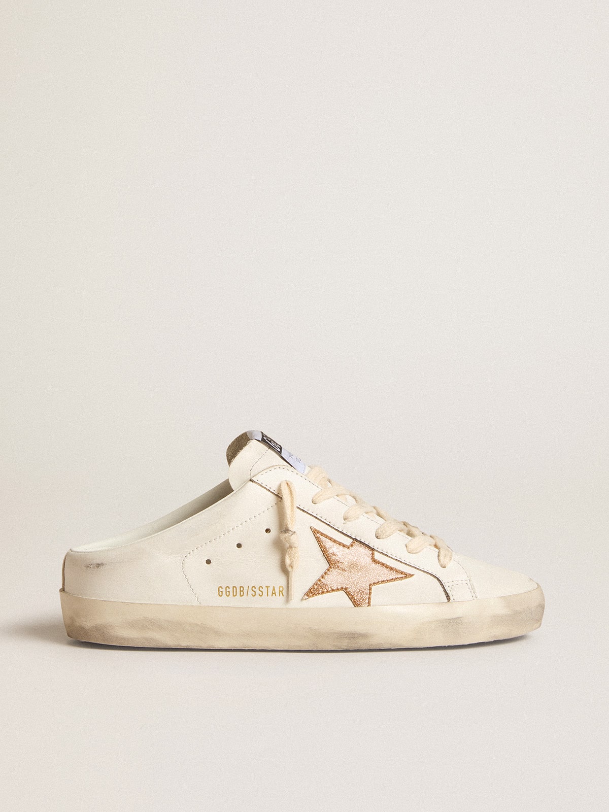 Golden Goose - Mule Super-Star de couro com estrela de glitter dourado plastificado in 