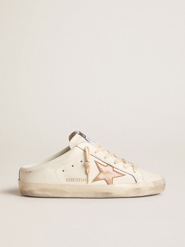 Golden Goose - Super-Star Sabots in leather with plasticized gold glitter star in 