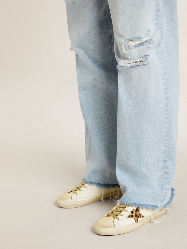 Golden Goose - Super-Star Sabots with pony skin star and beige suede tongue in 