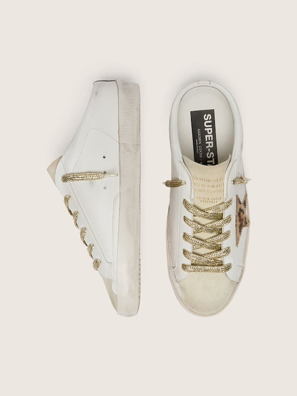 Golden Goose - Super-Star Sabots with pony skin star and beige suede tongue in 