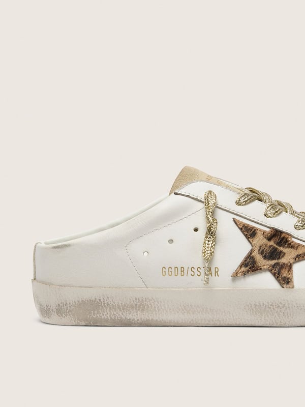 Golden Goose - Super-Star Sabots with pony skin star and beige suede tongue in 