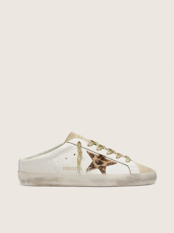 Golden Goose - Super-Star Sabots with pony skin star and beige suede tongue in 