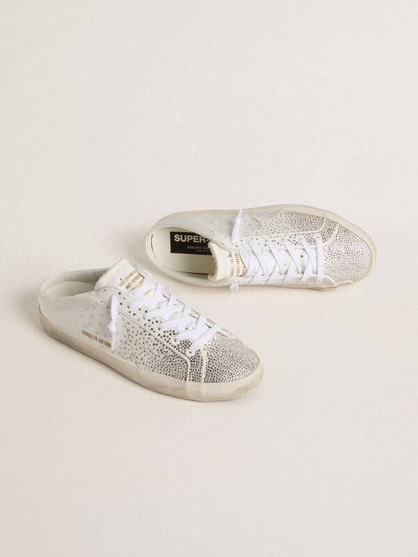 Golden Goose - Women’s Super-Star Sabot LTD with gray suede star and Swarovski crystals in 