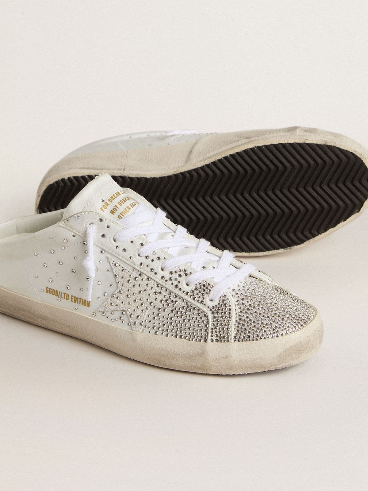 Golden Goose - Women’s Super-Star Sabot LTD with gray suede star and Swarovski crystals in 