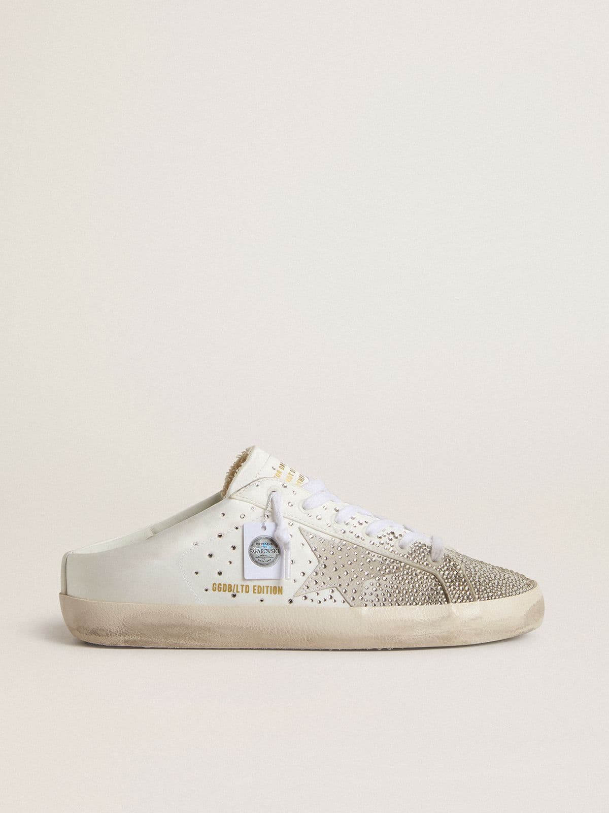 Golden Goose - Women’s Super-Star Sabot LTD with gray suede star and Swarovski crystals in 