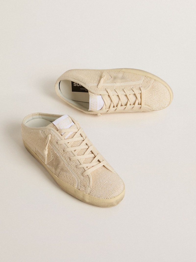 Golden Goose - Mules Super-Star de mujer de lona beige con cuentas bordadas y estrella de ante beige in 