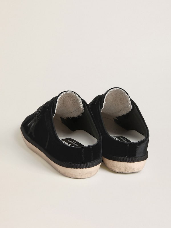 Golden Goose - Women's Super-Star Sabots in black velvet with a black leather star with micro-glitter in 