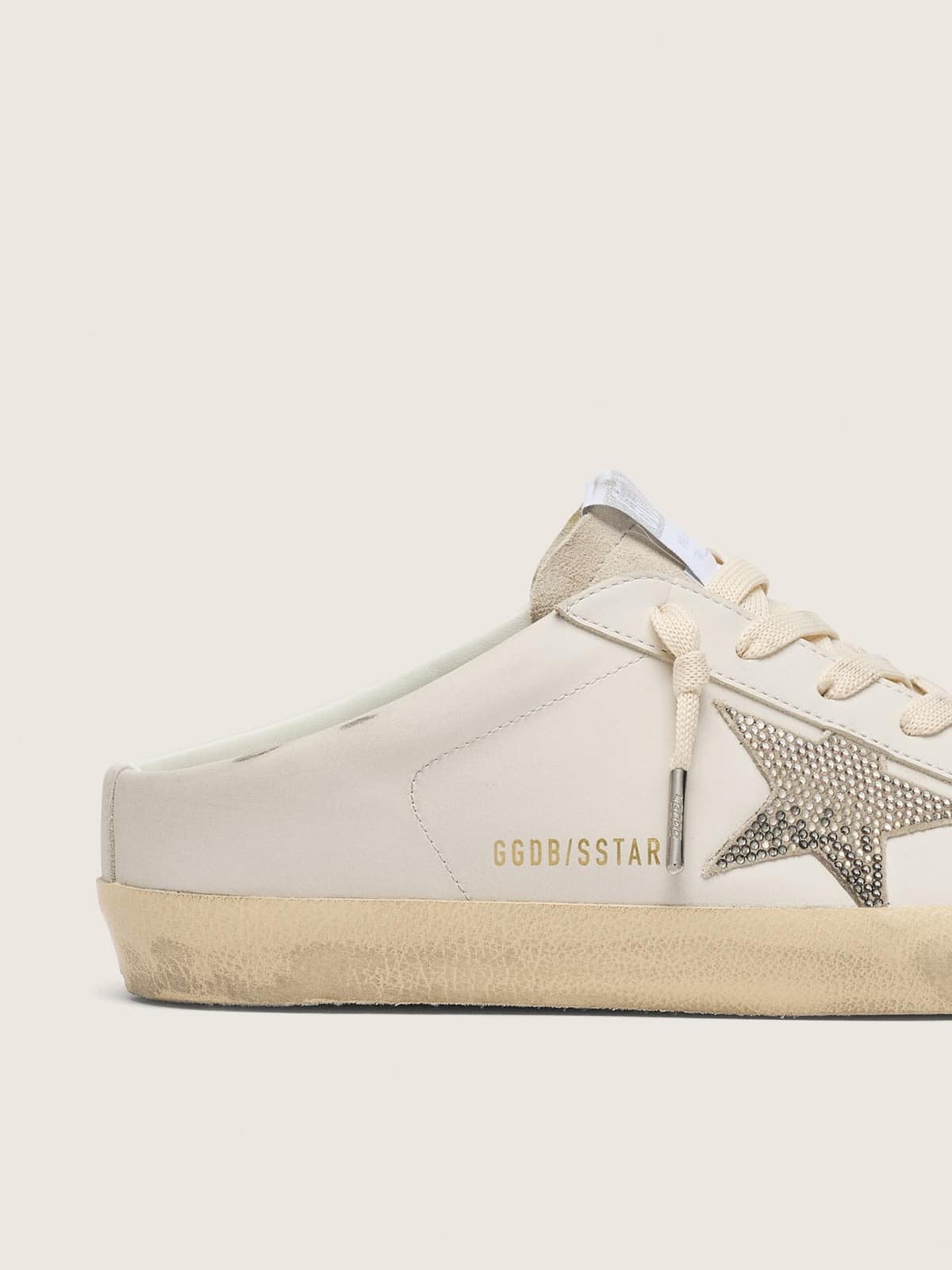 Golden Goose - Super-Star Sabot donna in pelle bianca con stella Swarovski in 