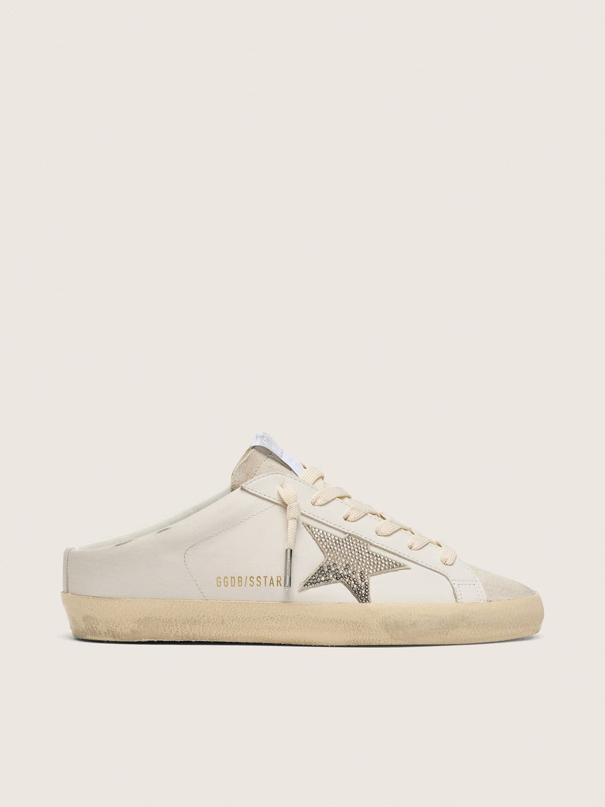 Golden Goose - Super-Star Sabot donna in pelle bianca con stella Swarovski in 
