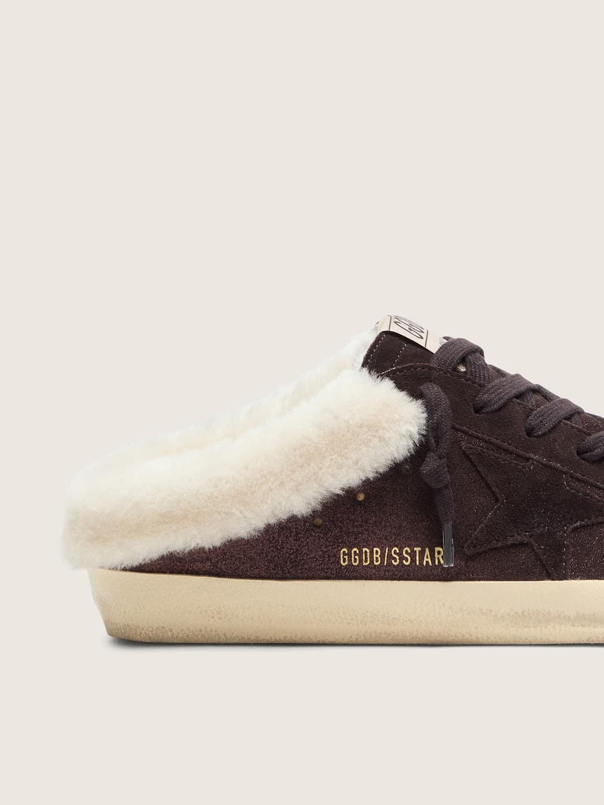 Golden Goose Women&rsquo;s Super-Star Sabots in dark brown glitter suede with matching star Super-Star Sabot brown woman