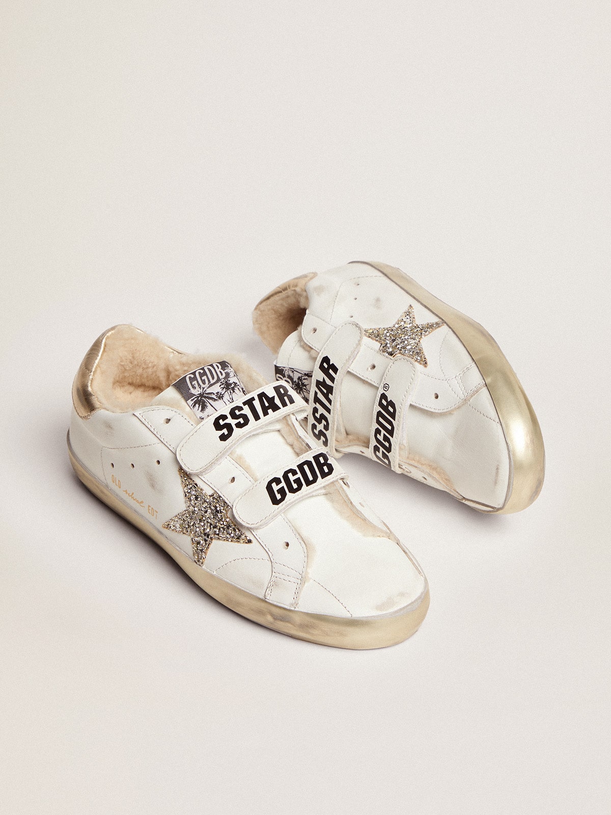 Golden Goose - Women's Old School white with glitter star and shearling lining in 