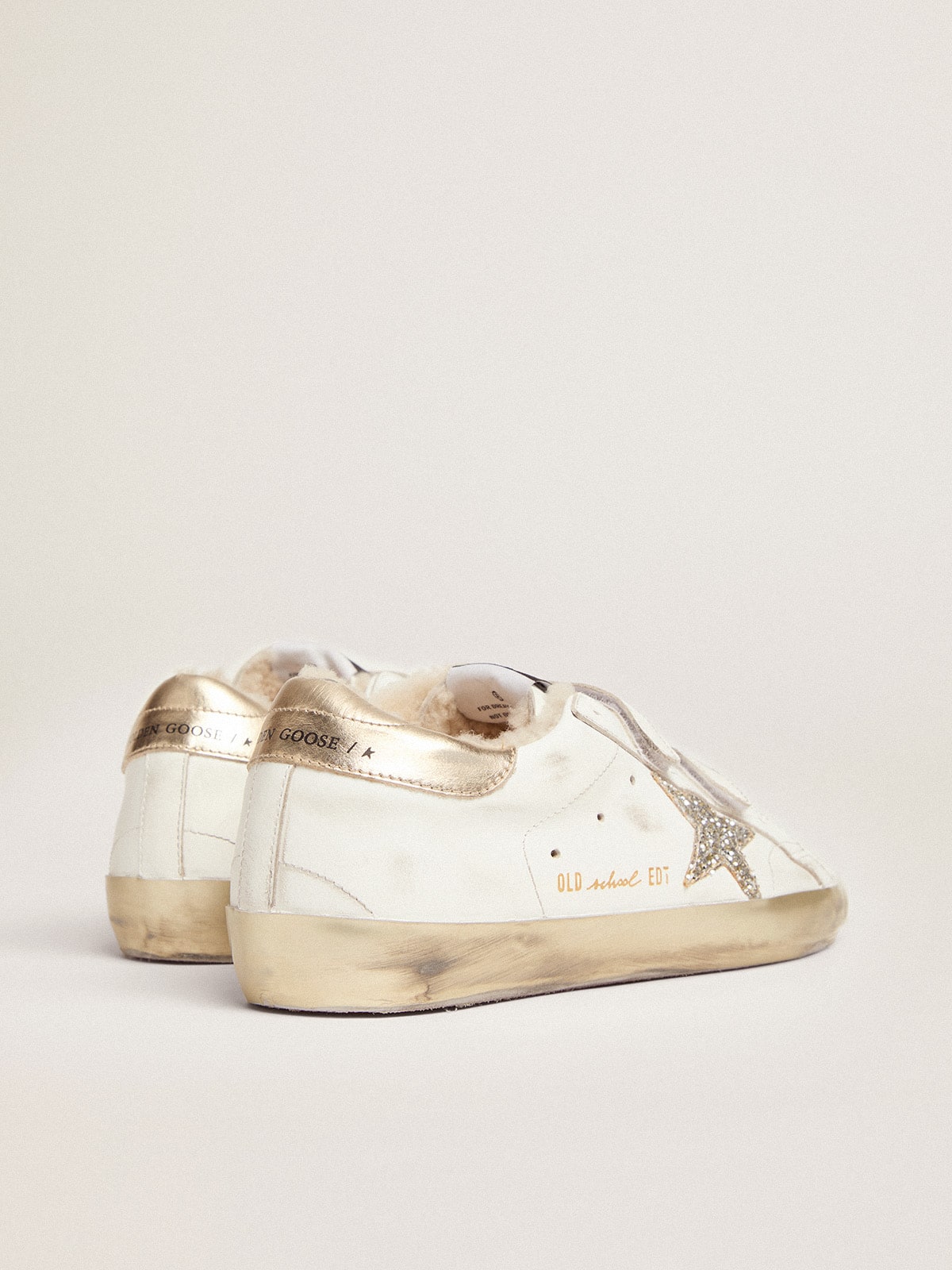 Golden Goose - Women's Old School white with glitter star and shearling lining in 