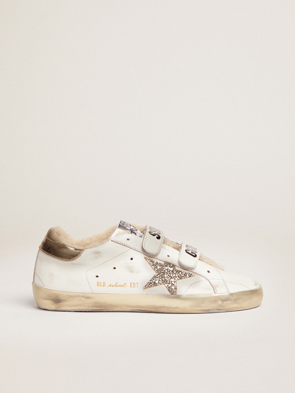 Golden Goose - Women's Old School white with glitter star and shearling lining in 